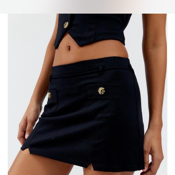 UO Black Buttoned Vest and Skirt Set - Picture 3 of 5